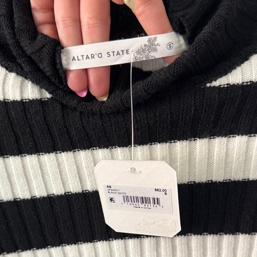 Altar'd State Black & White Striped Ribbed Mockneck - Picture 2 of 2